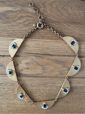 J. Crew Gold-Tone Semi-Circle Necklace with Black and White Accent Stones